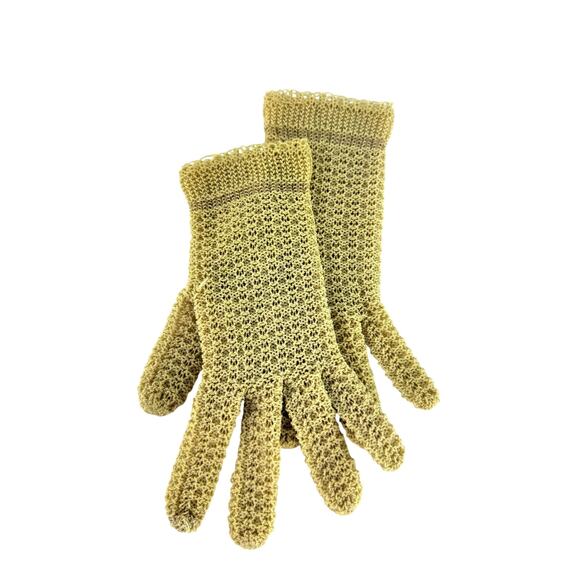 Vintage Beige Knit Gloves, Theater Costume or Dress Up, Small Medium Stretchy - Picture 9 of 9